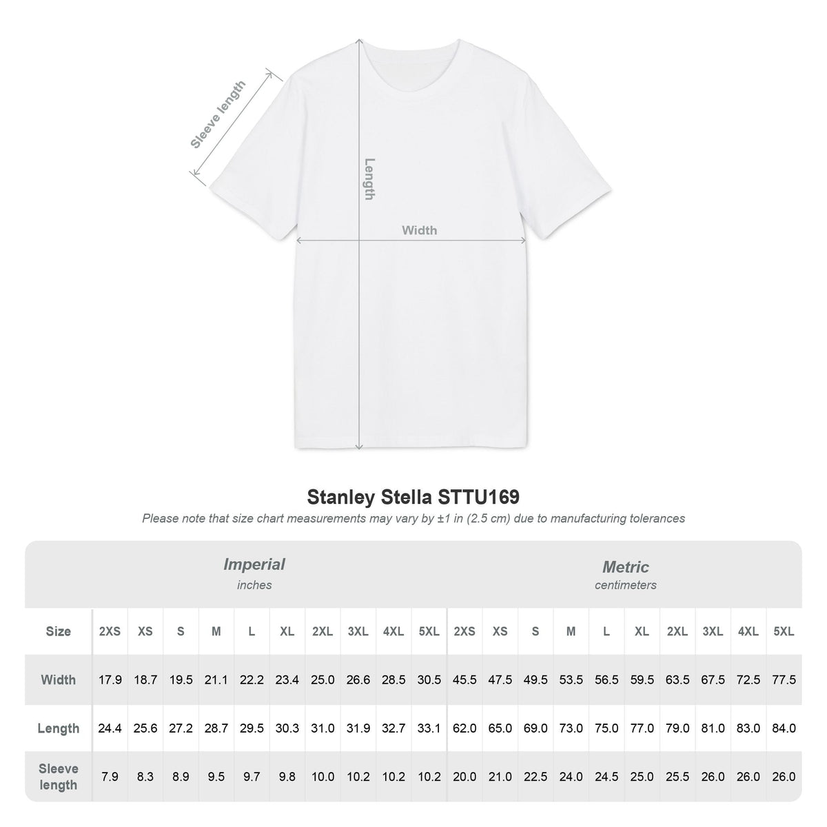 Tabla de tallas Stanley/Stella Creator 2.0 (STTU169) en centímetros