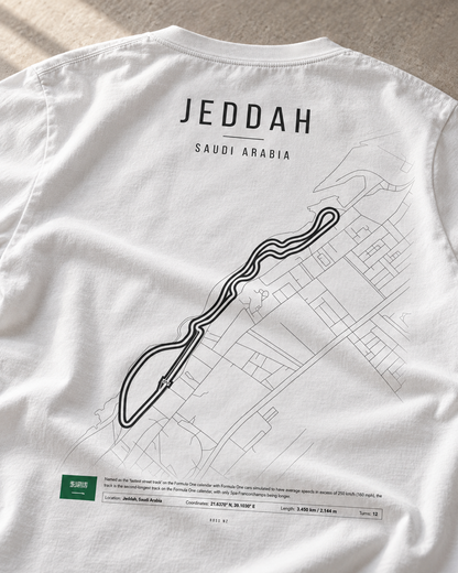 Camiseta PITWALL con el trazado del Jeddah Corniche Circuit